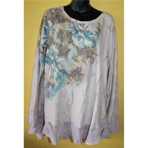 One World XL Soft Sweater Like Material Floral Print Tie Dye Trim Feminine